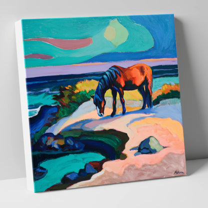 Vibrant Coastal Graze horse landscape canvas wall art