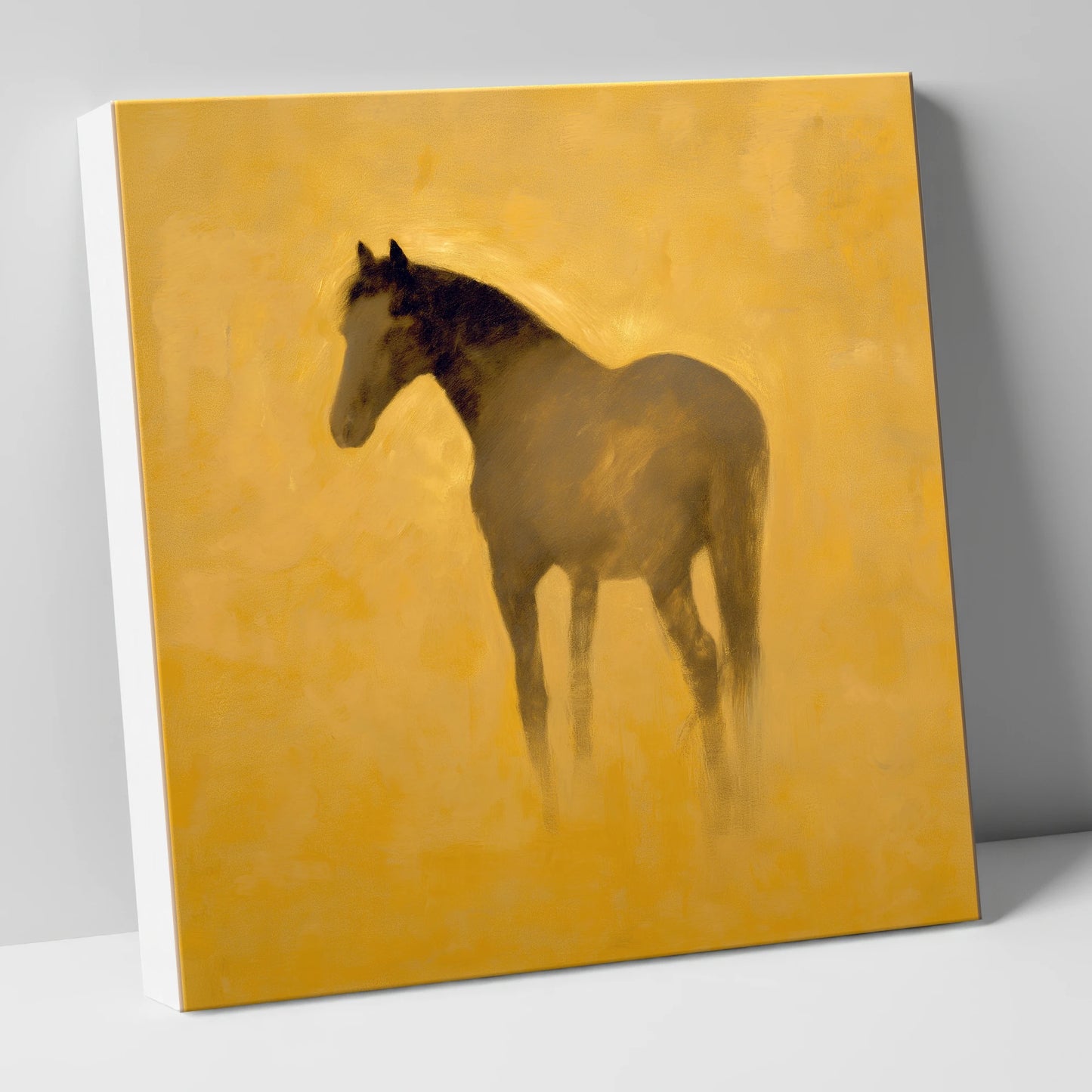 Golden Equine Silhouette horse portrait canvas wall art