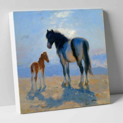 Cerulean Morning Light mare & foal canvas wall art