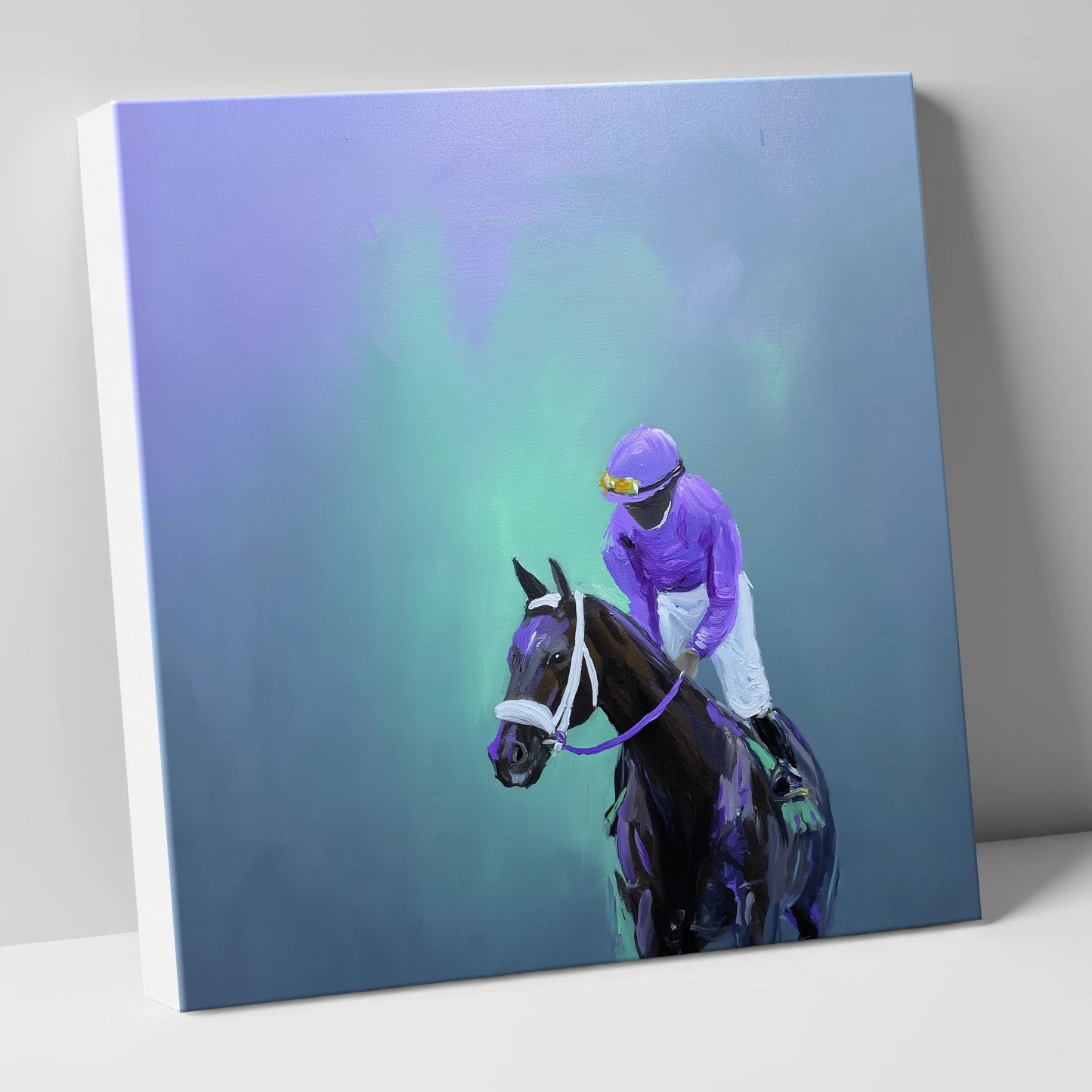 Quiet at the Post racing horse canvas wall art
