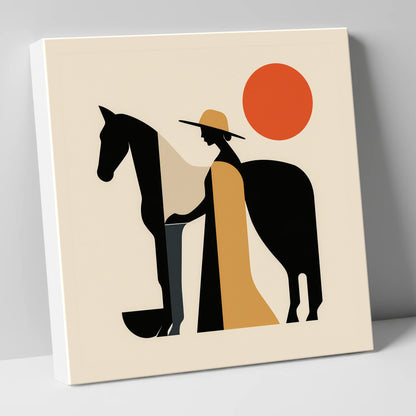 Sunlit Equine Silhouette horse & rider canvas wall art