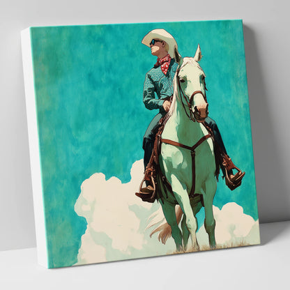 Teal Sky Rider western horse canvas wall art