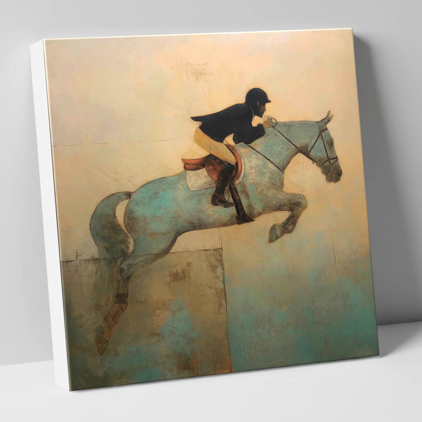 Turquoise Flight show jumping horse canvas wall art