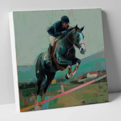 Midnight Flight show jumping horse canvas wall art
