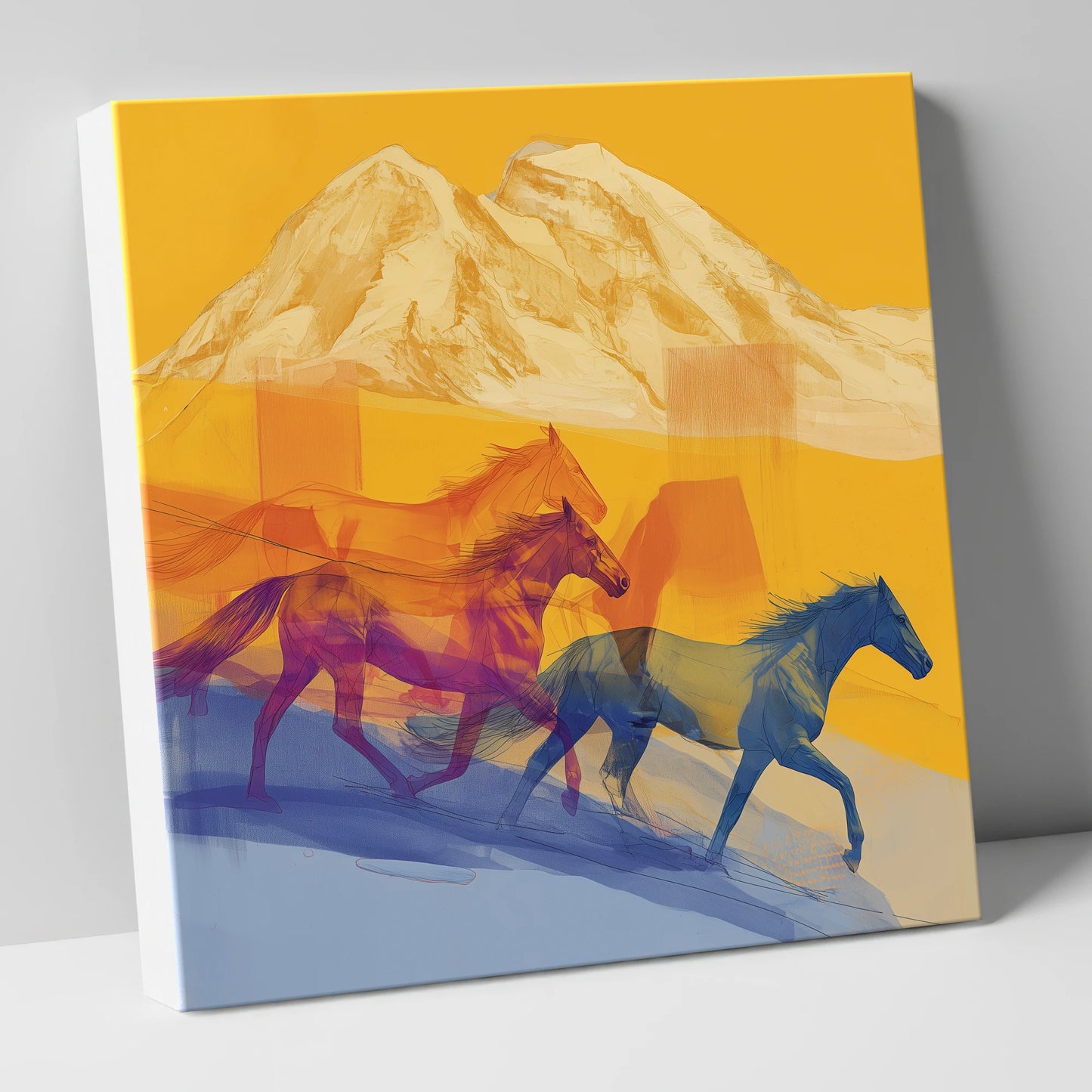 Golden Mountain Canter horse landscape canvas wall art