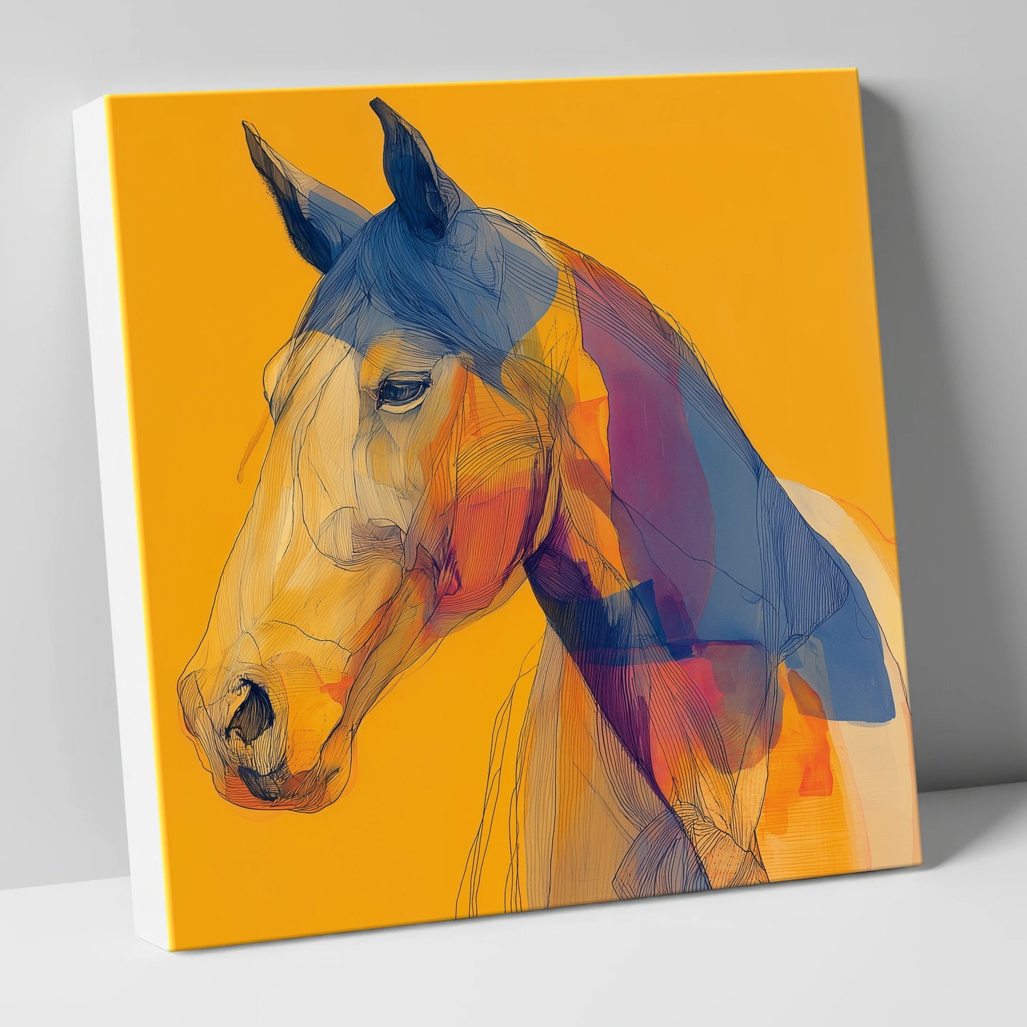 Contemporary Cobalt Equine horse portrait canvas wall art