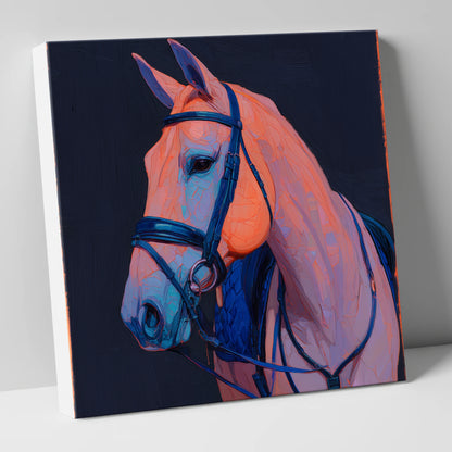 Midnight and Peach Profile horse portrait canvas wall art