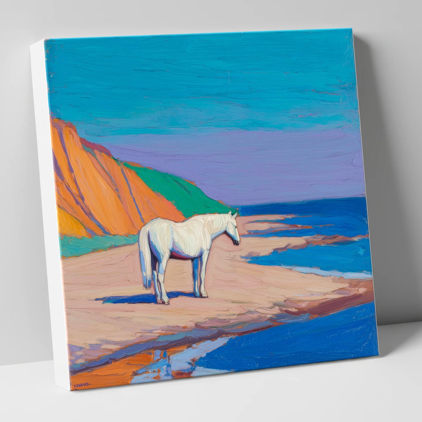 Vibrant Coastal Solitude horse landscape canvas wall art