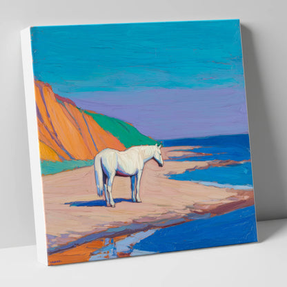 Vibrant Coastal Solitude horse landscape canvas wall art