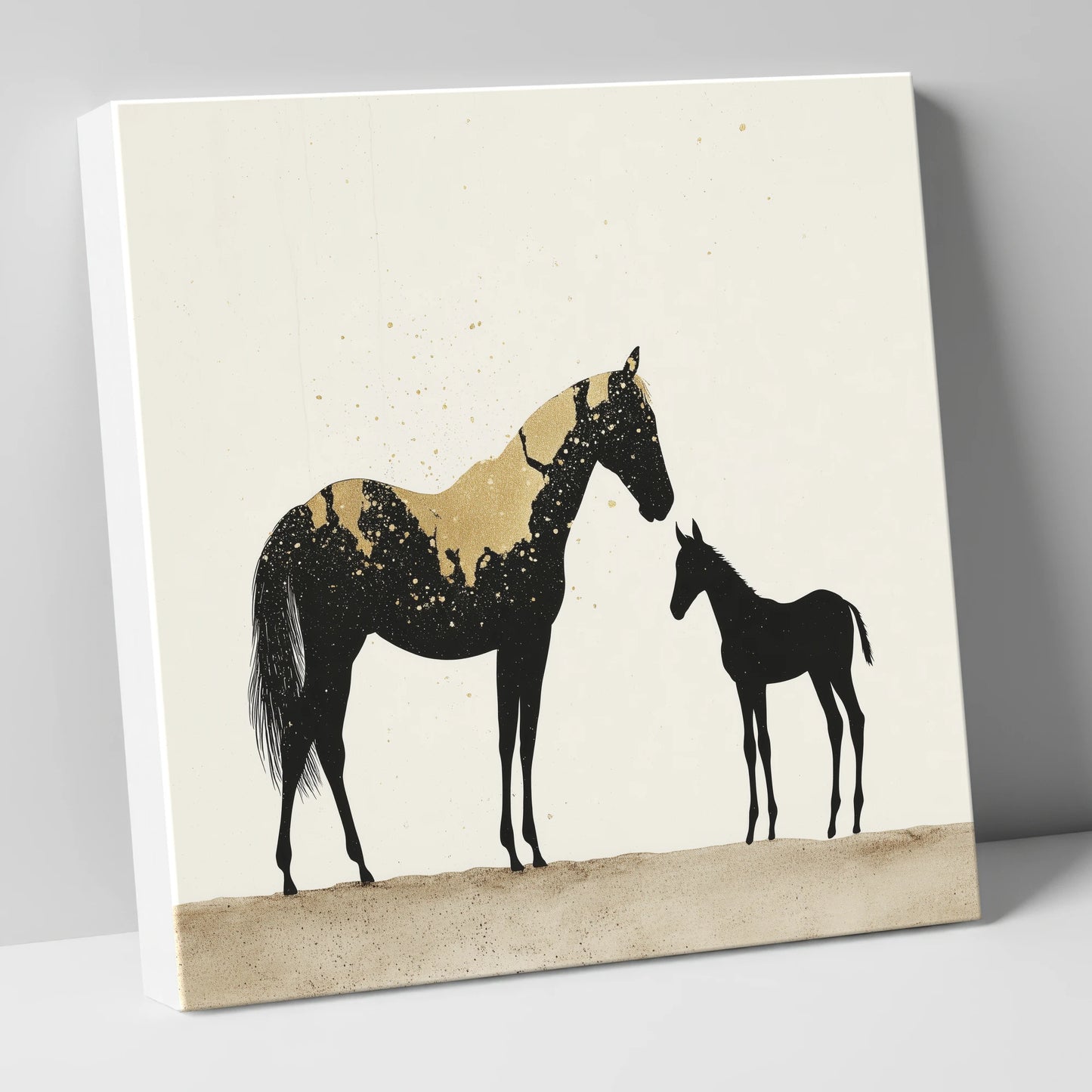 Gilded Bond mare & foal canvas wall art