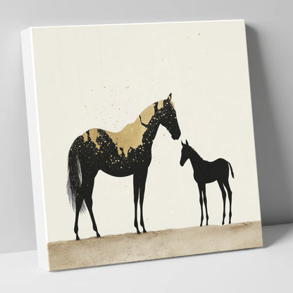 Gilded Bond mare & foal canvas wall art