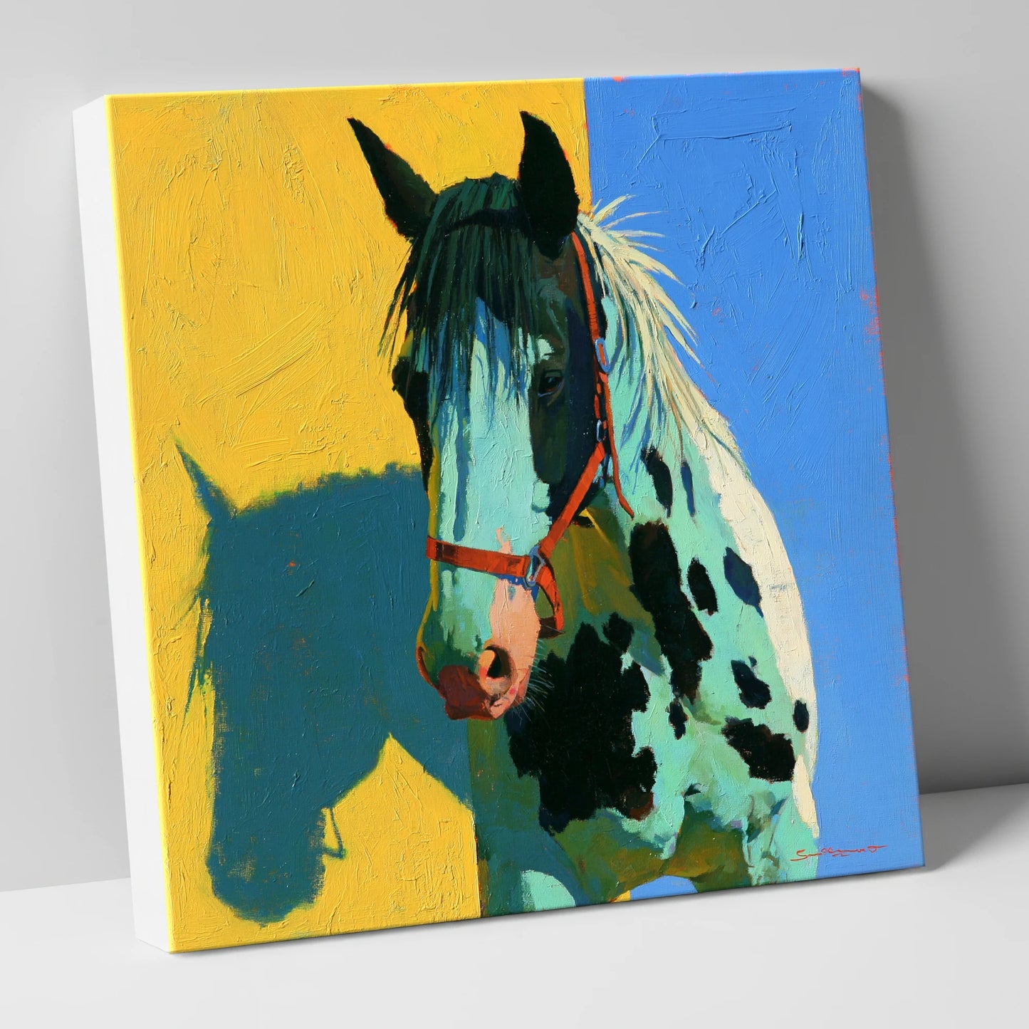 Spotted Horse with Teal Shadow horse breed canvas wall art