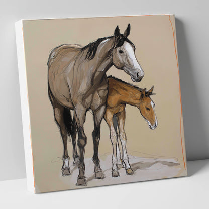 A Quiet Bond mare & foal canvas wall art