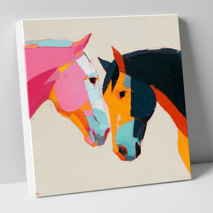 Vibrant Equine Bond horse portrait canvas wall art