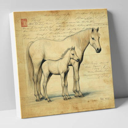 Heritage Equine Study mare & foal canvas wall art