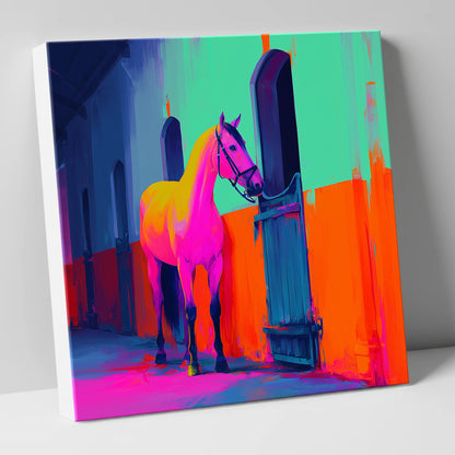 Neon Stable Companion horse stable canvas wall art