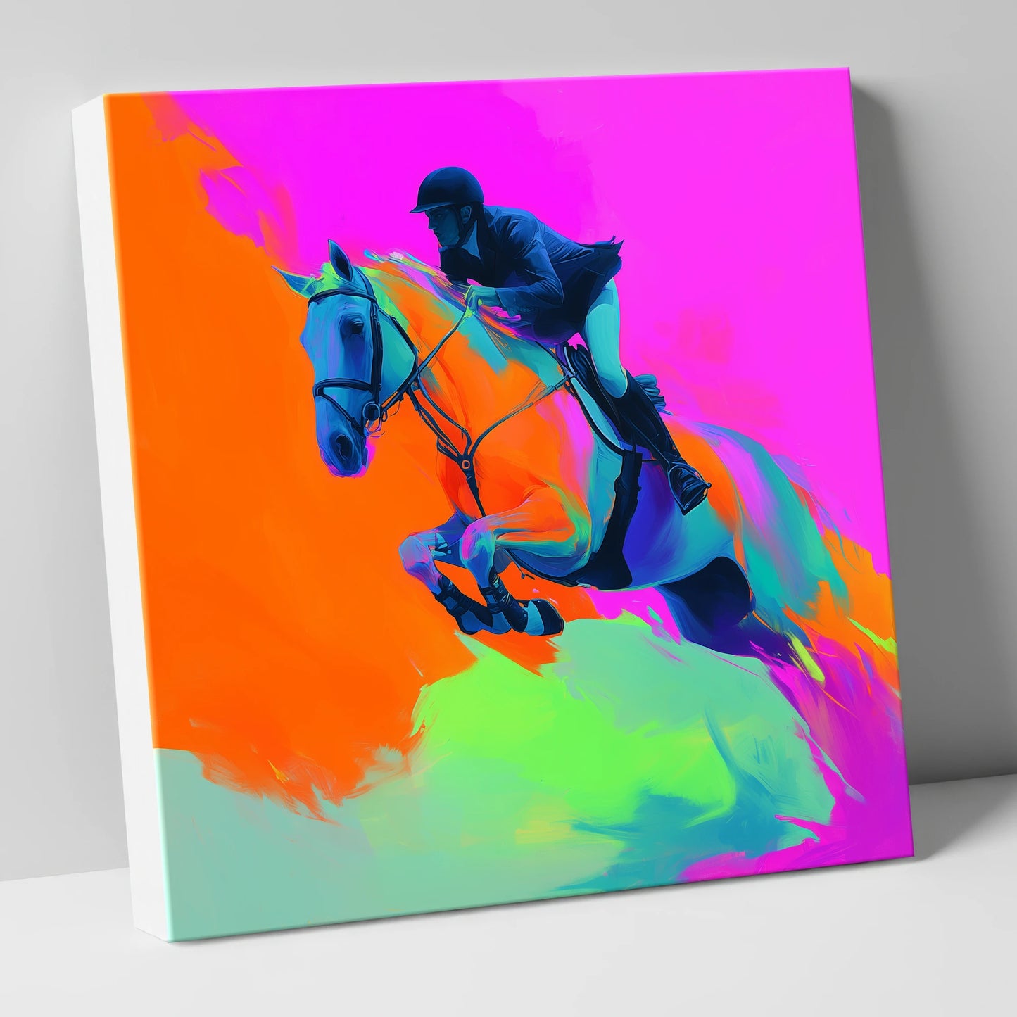 Technicolour Flight show jumping horse canvas wall art