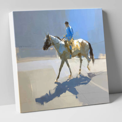 Morning in Blue Silks racing horse canvas wall art