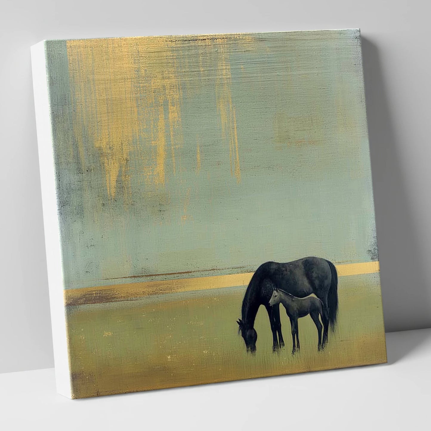 Gilded Serenity mare & foal canvas wall art