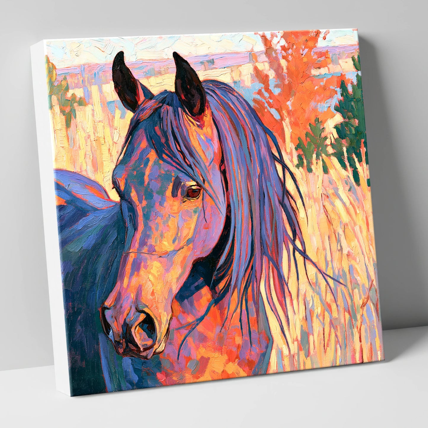 Colourful Horse in Autumn Grass horse breed canvas wall art