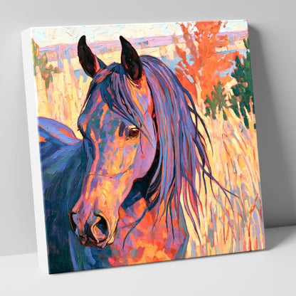 Colourful Horse in Autumn Grass horse breed canvas wall art
