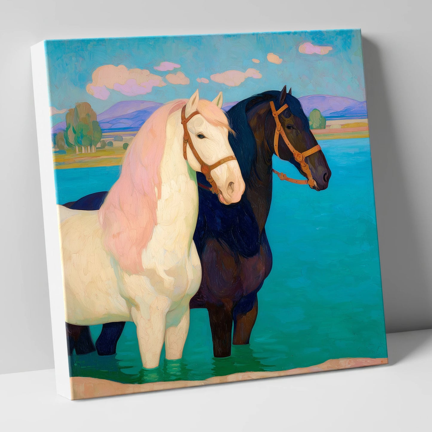 Cooling in the Shallows horse landscape canvas wall art