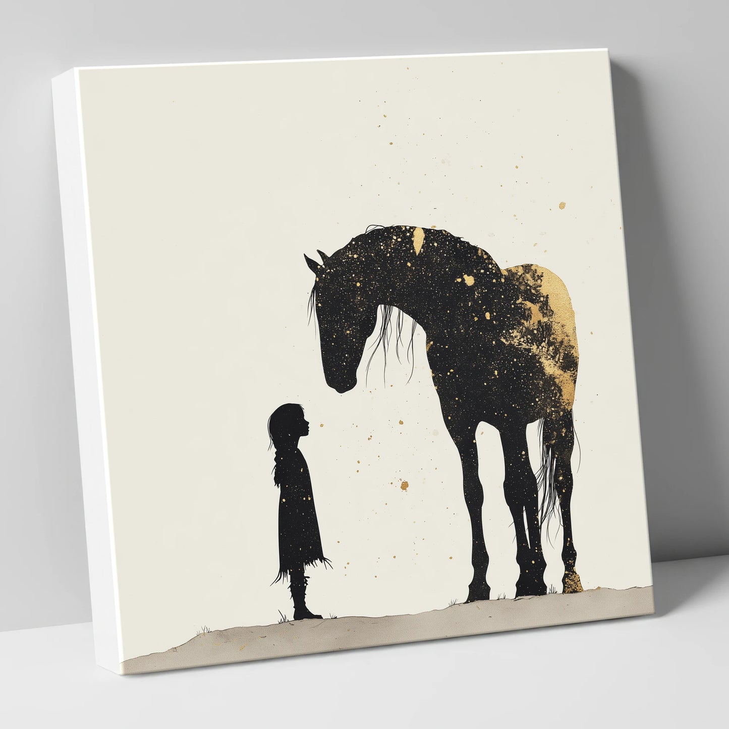 Whispers in Gold horse & rider canvas wall art