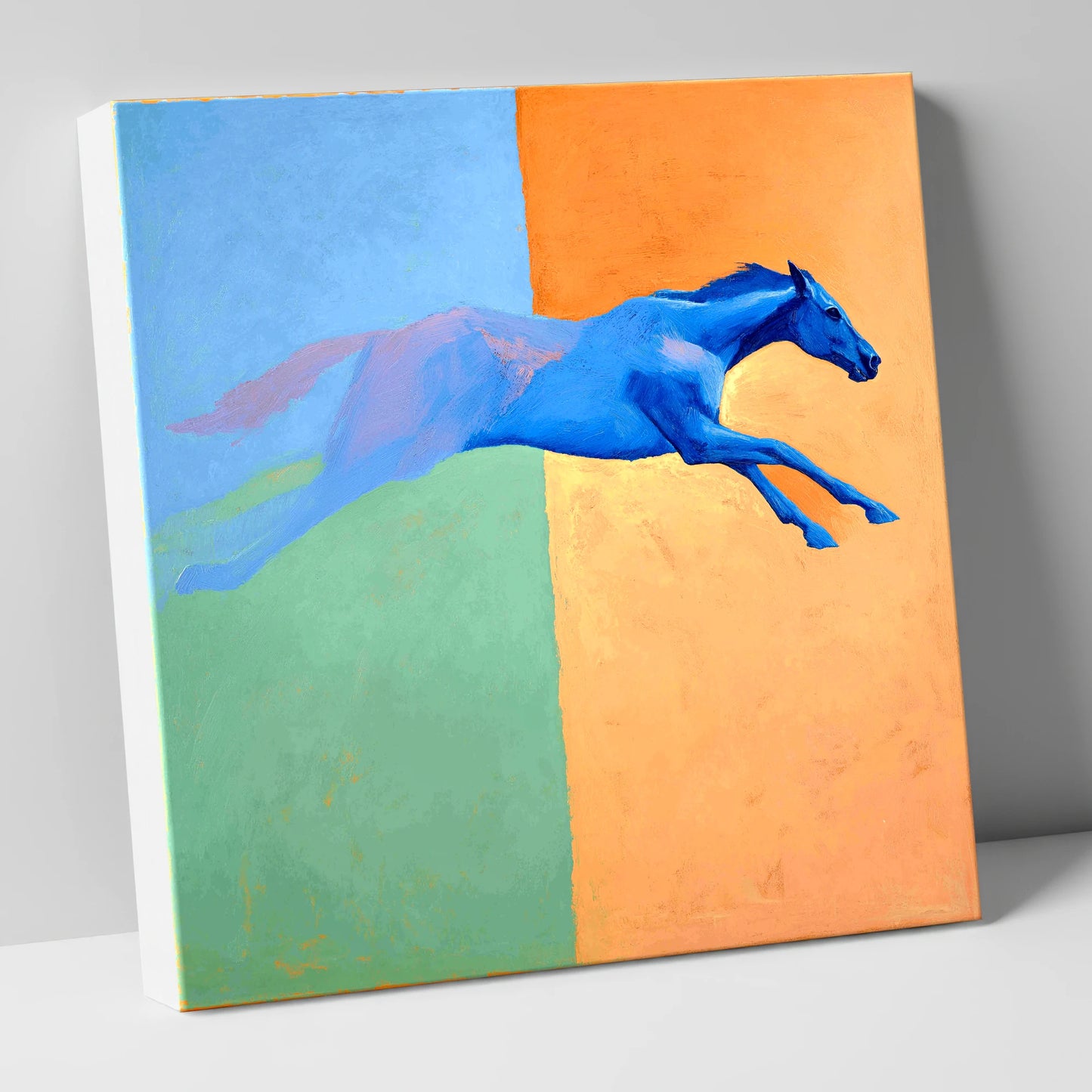 Cobalt Stretch racing horse canvas wall art