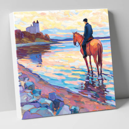 Rider at Castle Bay beach horse canvas wall art