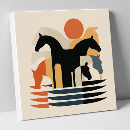 Abstract Terracotta Herd wild horses canvas wall art
