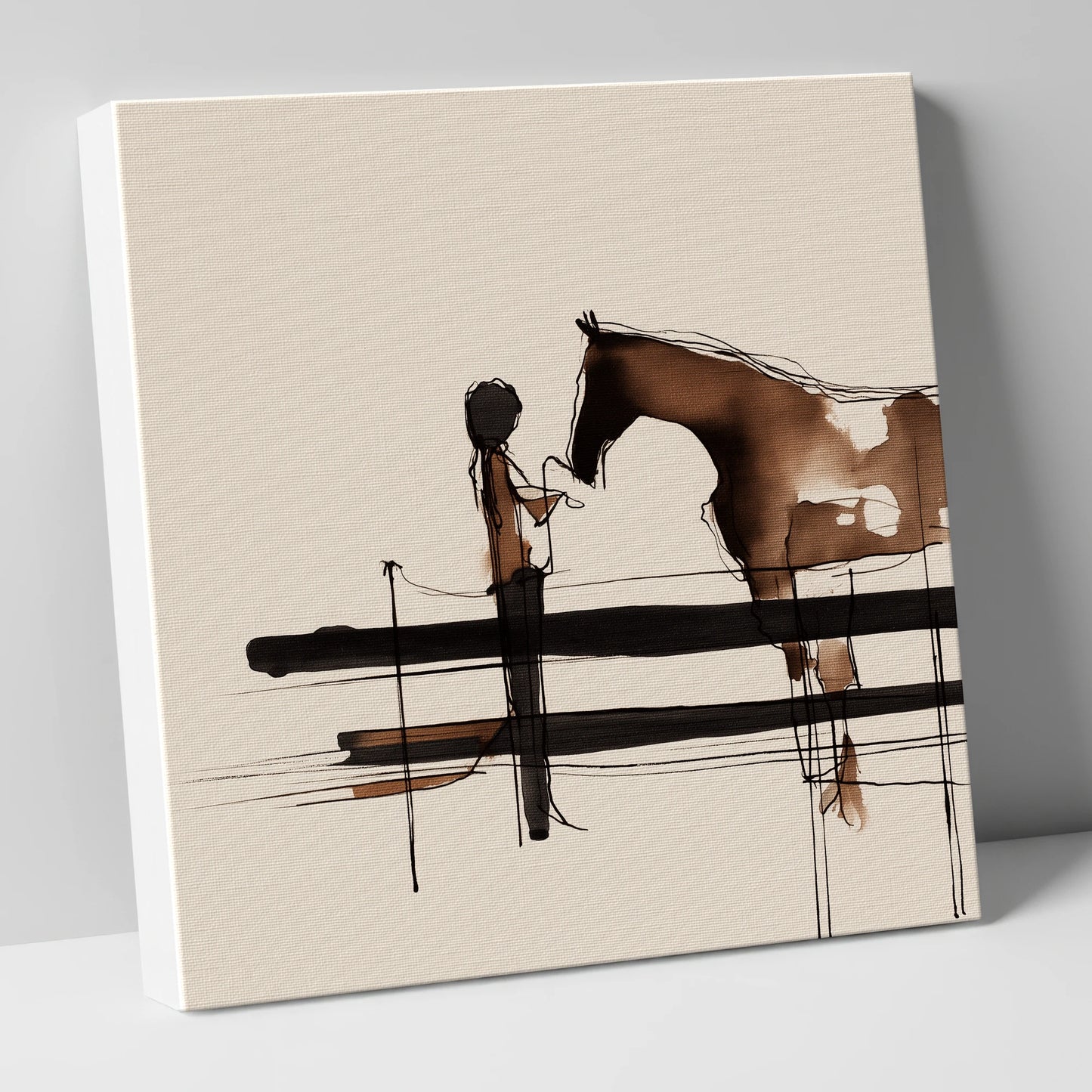Connection at the Fence horse & rider canvas wall art