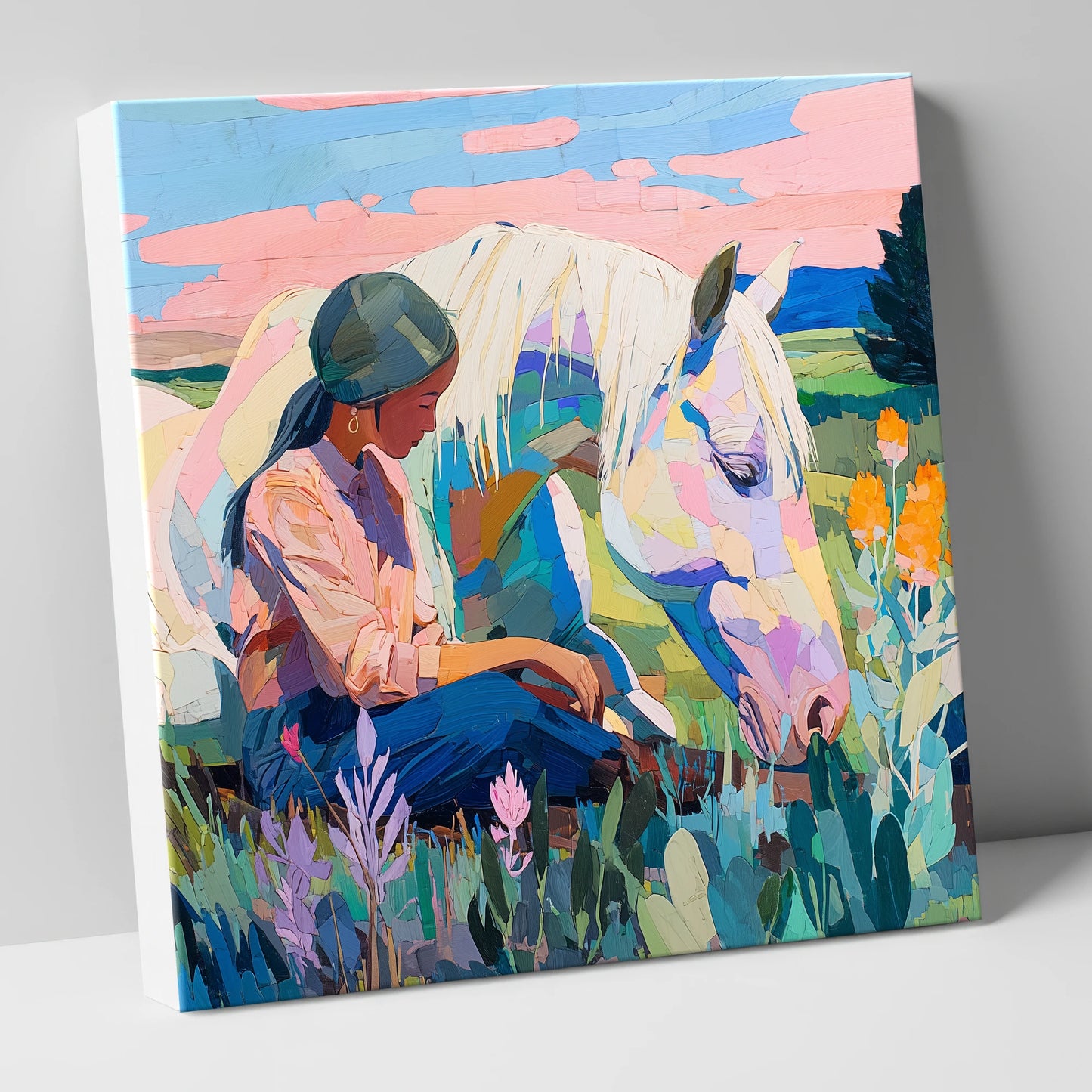 Quiet Summer Connection horse & rider canvas wall art