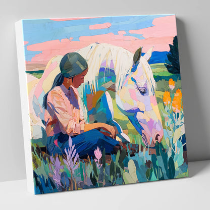 Quiet Summer Connection horse & rider canvas wall art