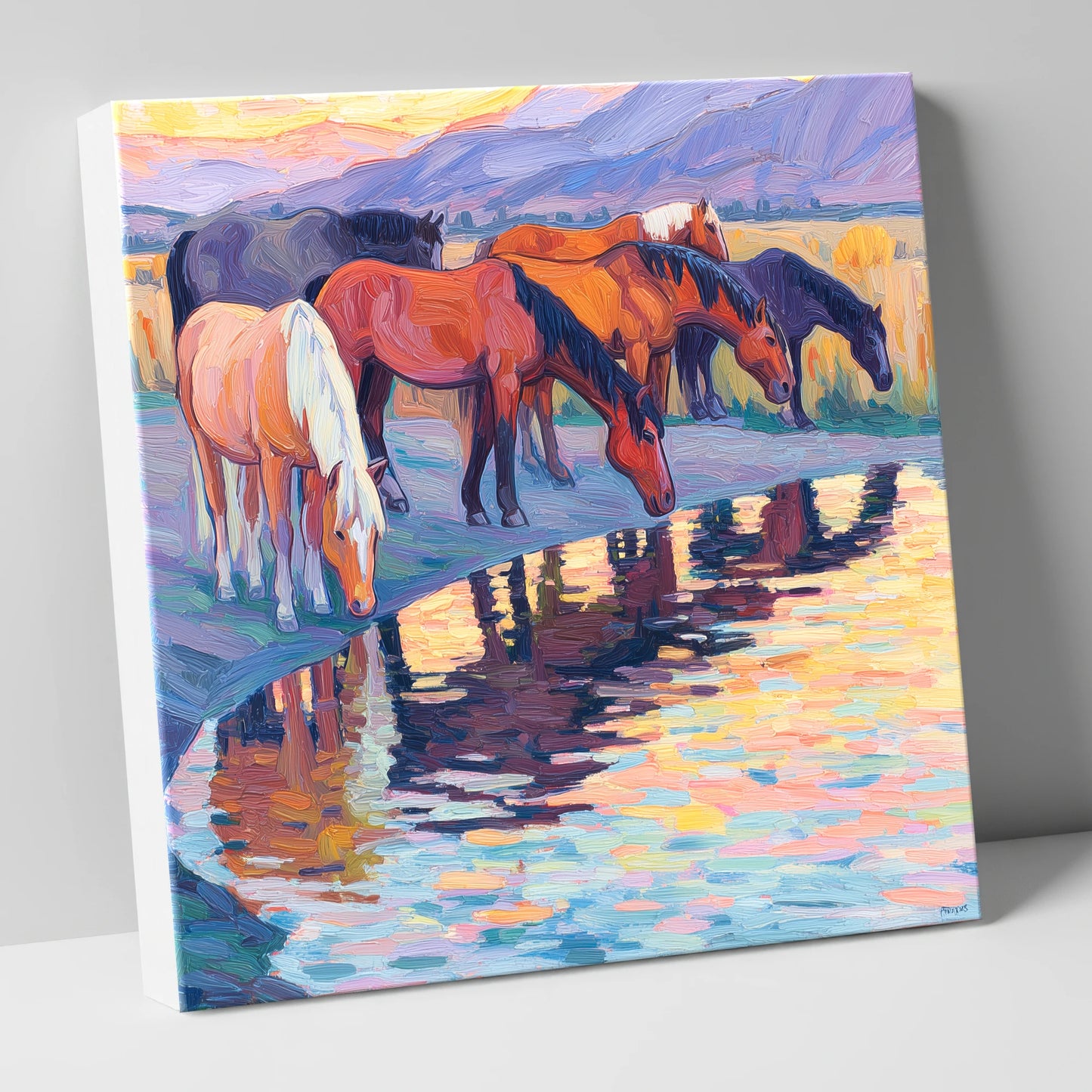 Reflections at Dusk wild horses canvas wall art
