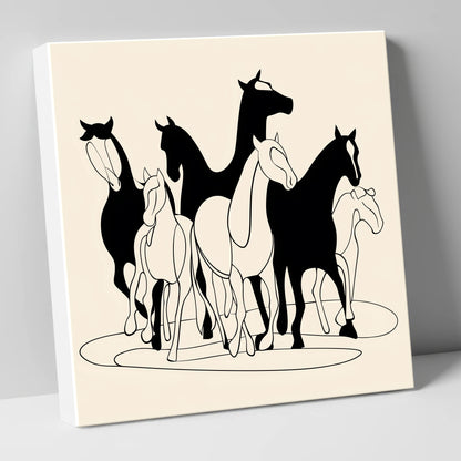 Monochrome Herd Silhouettes wild horses canvas wall art