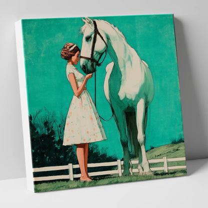 A Moment In Teal horse & rider canvas wall art