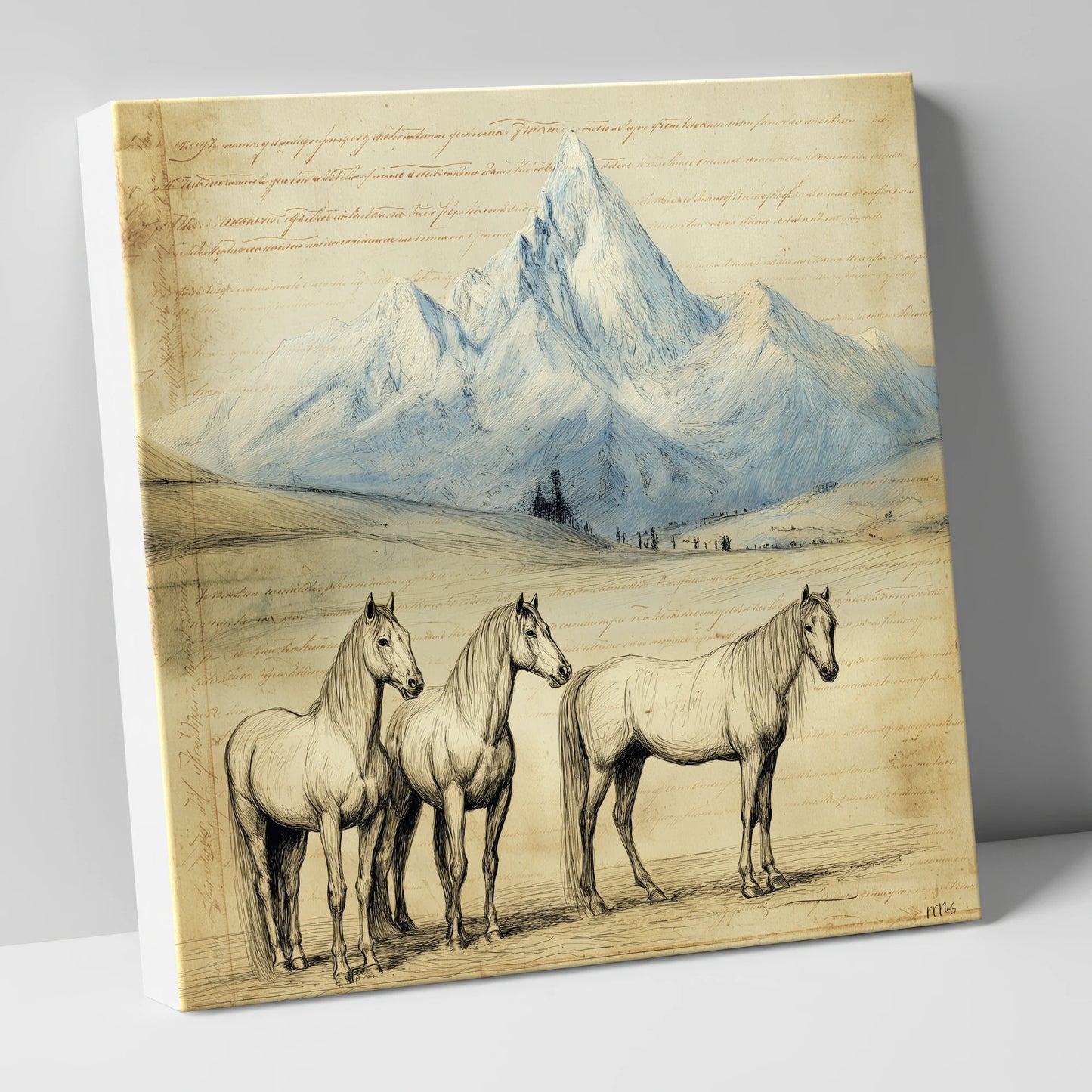 Alpine Journal Sketch horse landscape canvas wall art