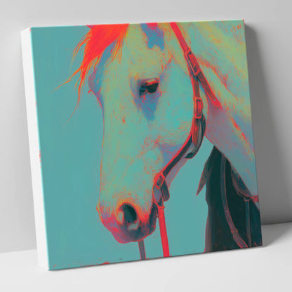 Electric Teal Profile horse portrait canvas wall art