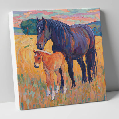 Vibrant Bond Mare and Foal mare & foal canvas wall art