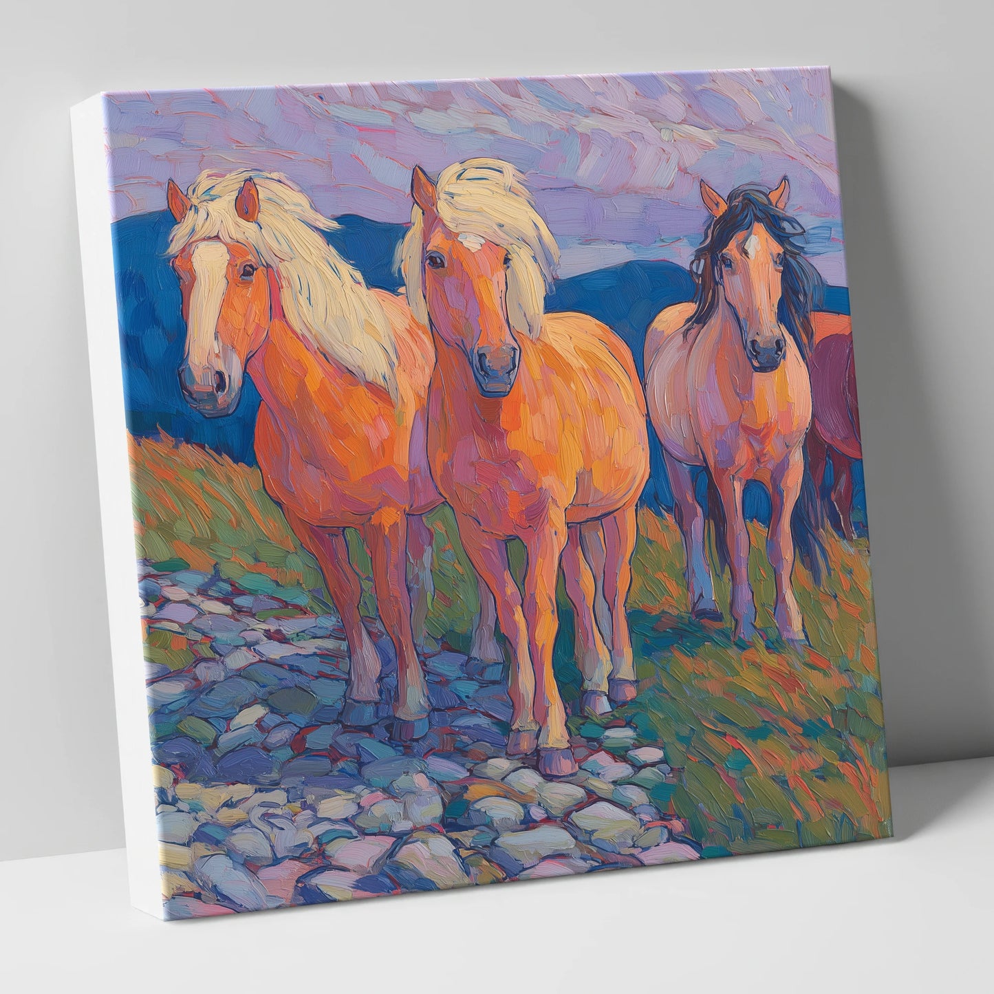 Painted Highland Herd horse landscape canvas wall art