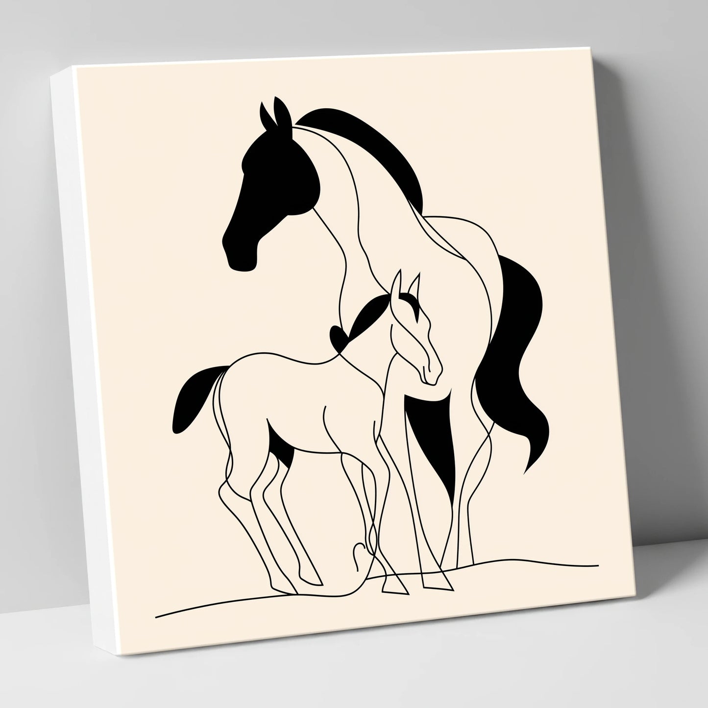 Tender Bond Line Art mare & foal canvas wall art