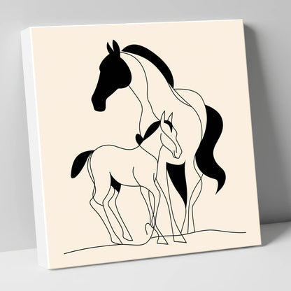 Tender Bond Line Art mare & foal canvas wall art