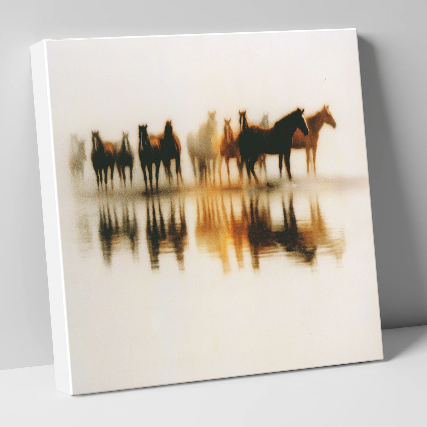Mirrored in Mist wild horses canvas wall art