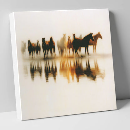 Mirrored in Mist wild horses canvas wall art