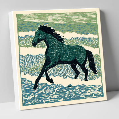 Surf and Stride beach horse canvas wall art