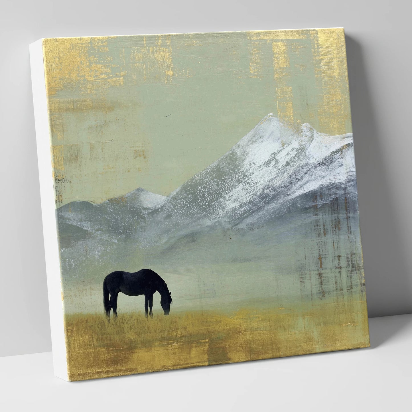 Gilded Mountain Solitude horse landscape canvas wall art