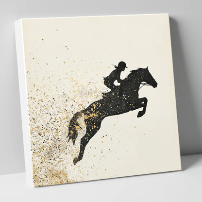 Airborne in Gold show jumping horse canvas wall art