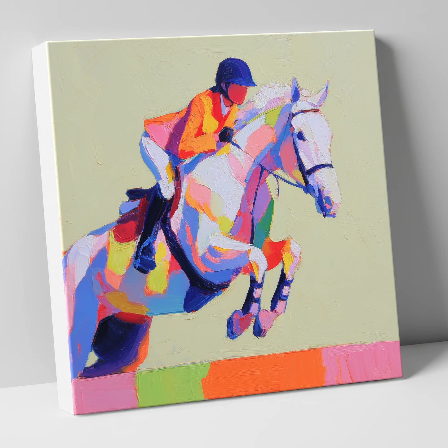 Technicolour Flight show jumping horse canvas wall art