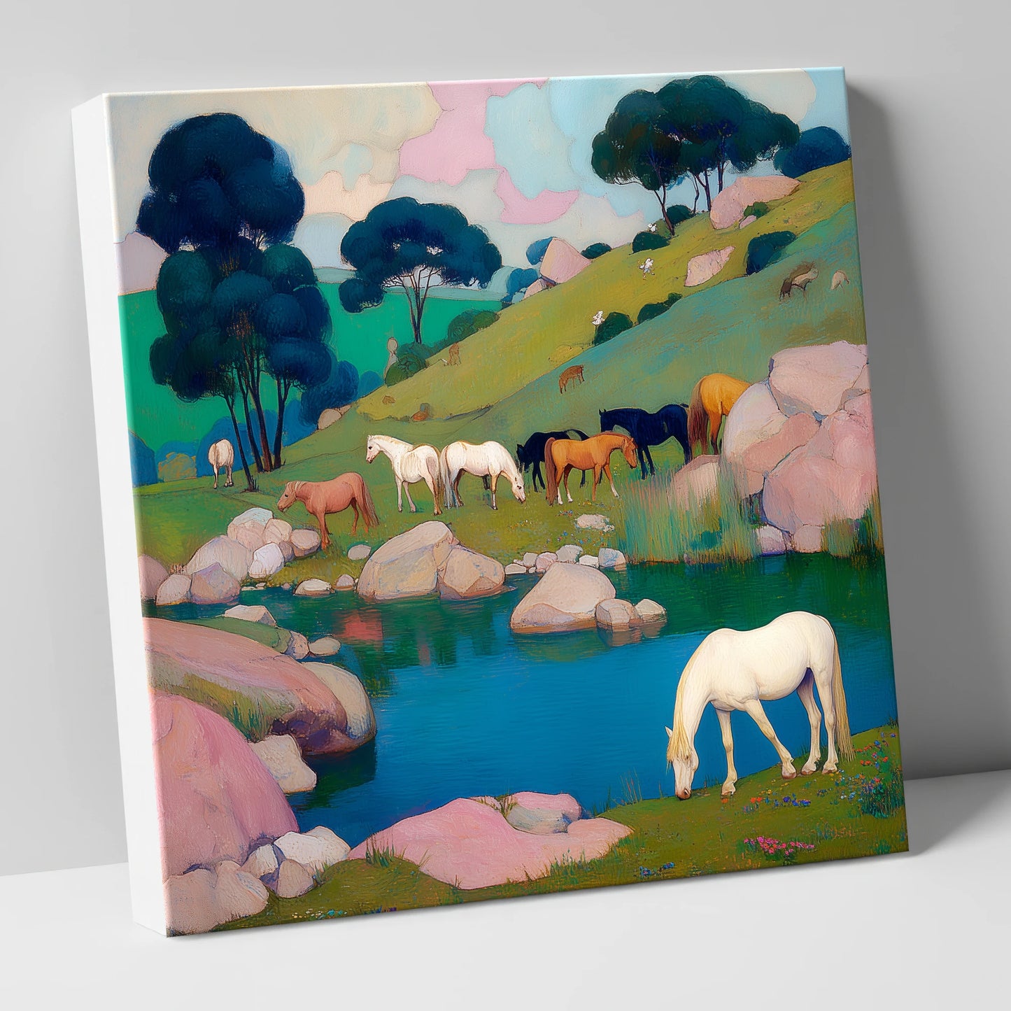 The Pastel Pasture horse landscape canvas wall art