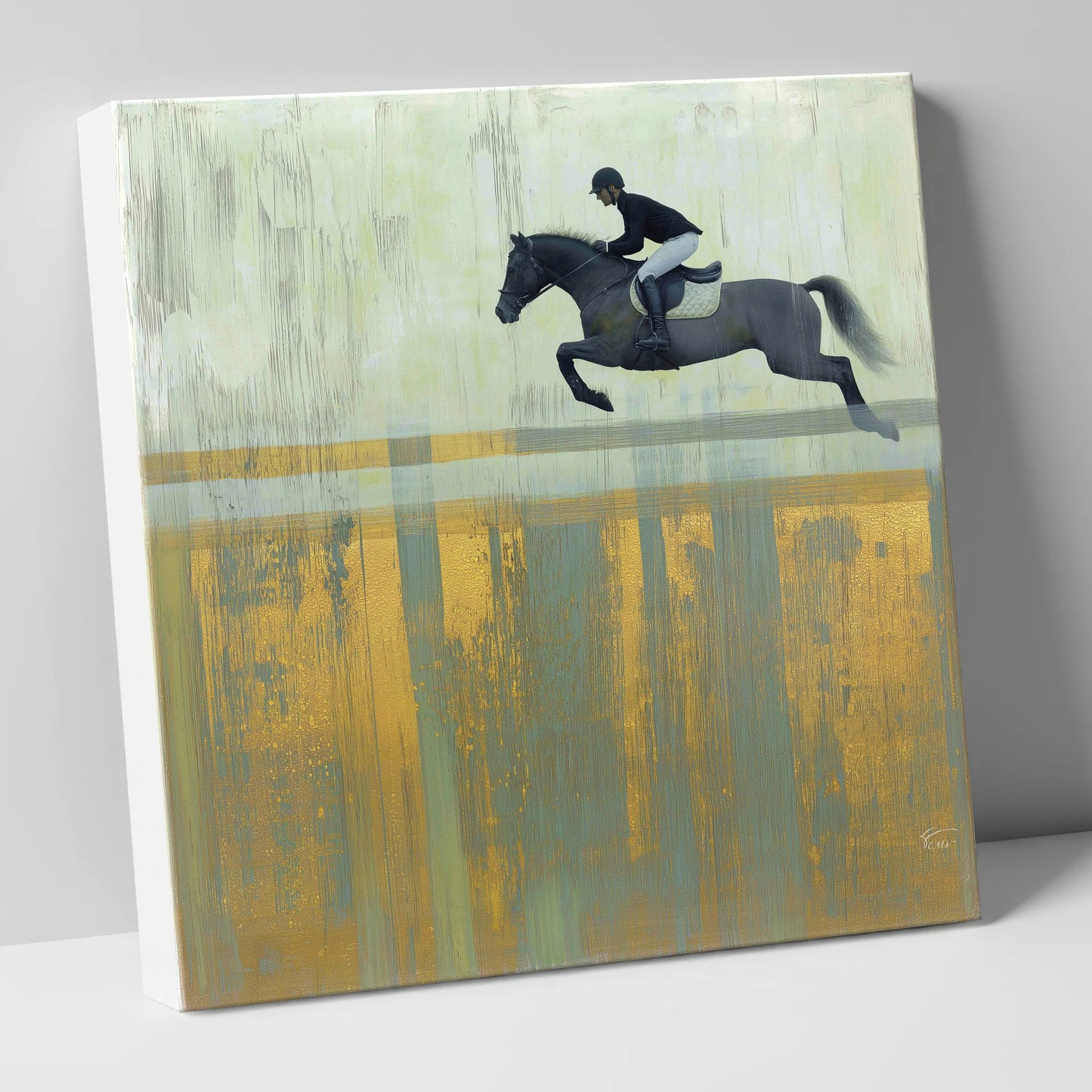 Flight Over Gold show jumping horse canvas wall art